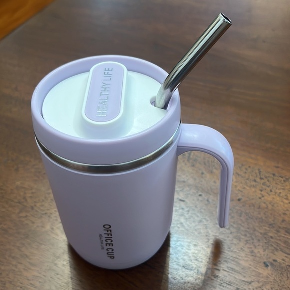 Insulated coffee cup purple. Comes with straw and lid new 450 ml office cup - Picture 3 of 15